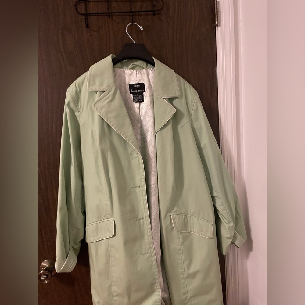 Dennis Basso Light Green Water Resistant Trench Coat Rain Jacket 2X